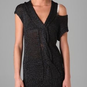 VPL Open-Knit V-Neck Sleeveless Off Shoulder Sweater in Shiny Black Size P (XS)